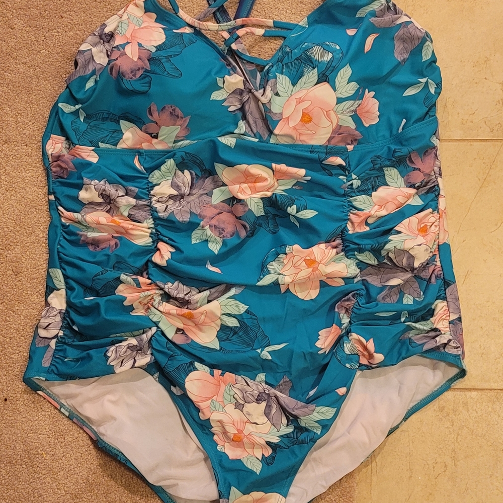Torrid teal floral swimsuit